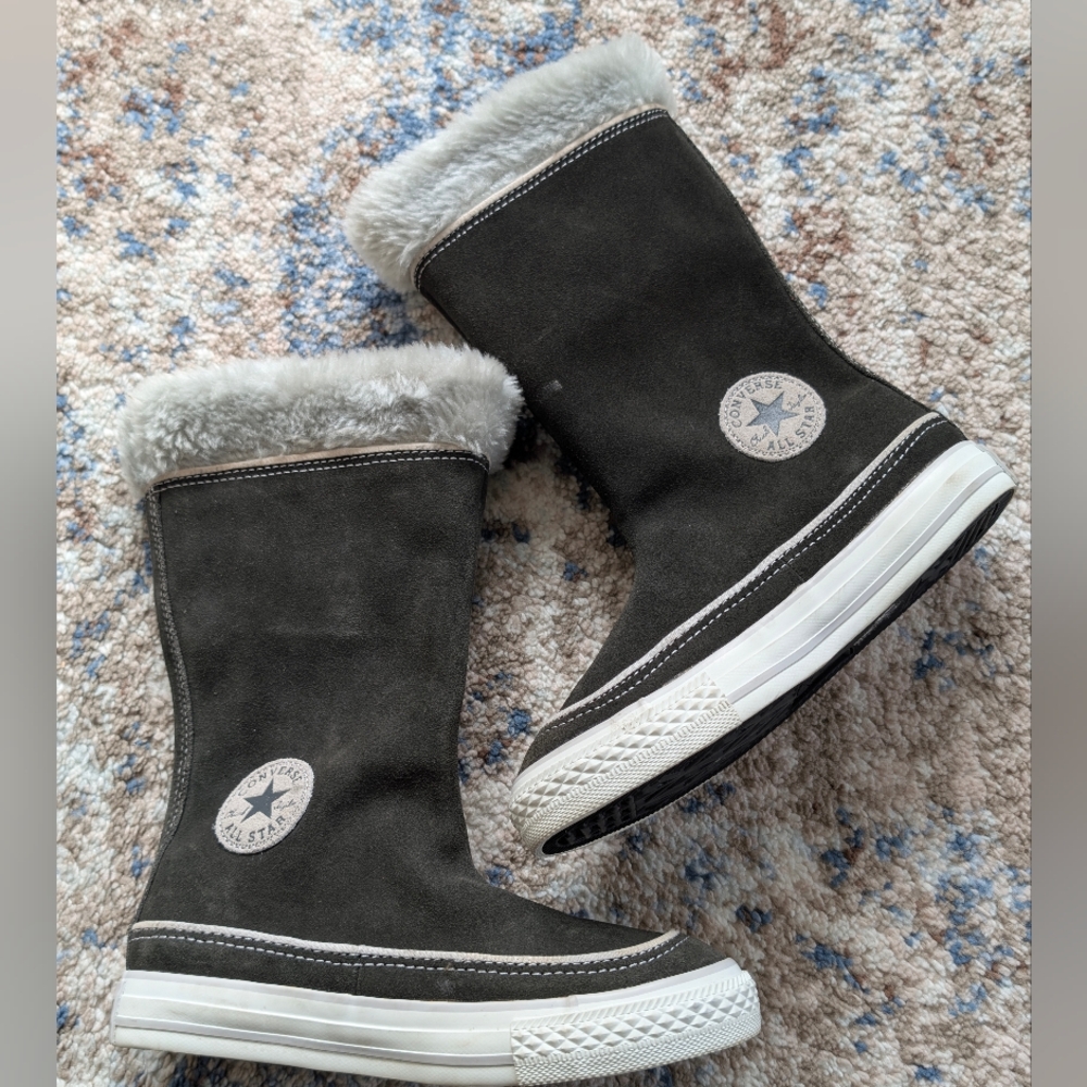 Converse Boots Girls All Star Beverly Sneaker Boot Leather Brown Fur Trim